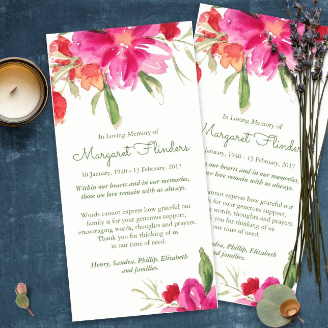 Tarjetas de agradecimiento funerales | Flores acuá (funeral thank you cards, bereavement, elegant, simple, celebration of life, sympathy card)
