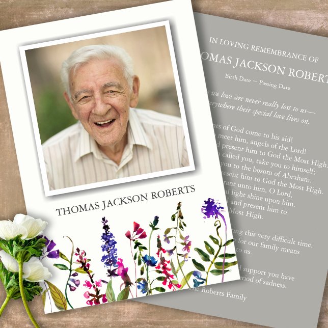 Tarjetas de agradecimiento funerales | Flores silv (Sympathy floral Celebration of Life, In Loving Memory, Forever in our Hearts Funeral thank you cards)
