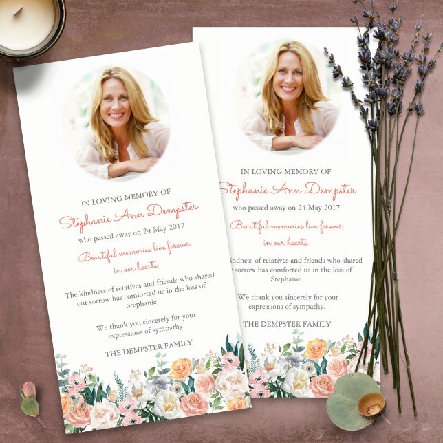 Tarjetas de agradecimiento funerales | Foto de Ros (funeral thank you cards, bereavement, elegant, simple, celebration of life, sympathy card)