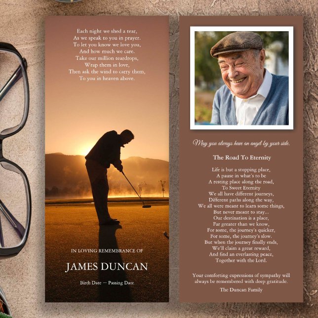 Tarjetas de agradecimiento funerales | Golf Sunset (Sympathy Bereavement Memorial Sunset Golf Funeral Keepsake, funeral thank you card)