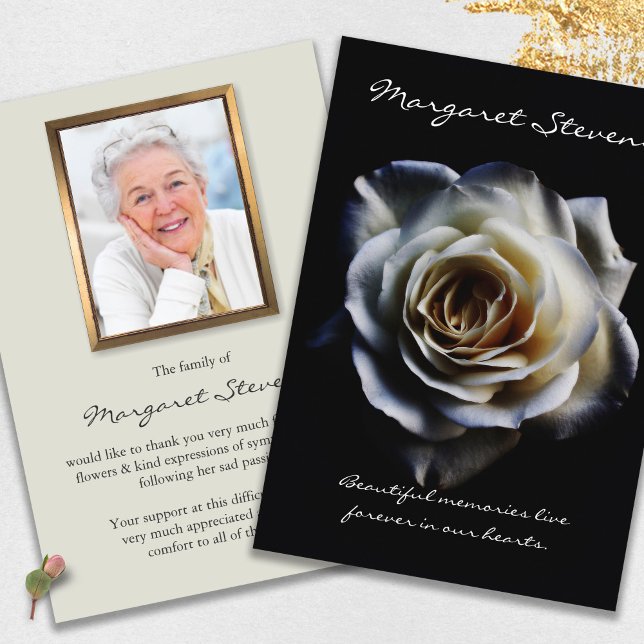 Tarjetas de agradecimiento funerales | Hermoso flo (funeral thank you cards, bereavement, elegant, simple, celebration of life, sympathy card)