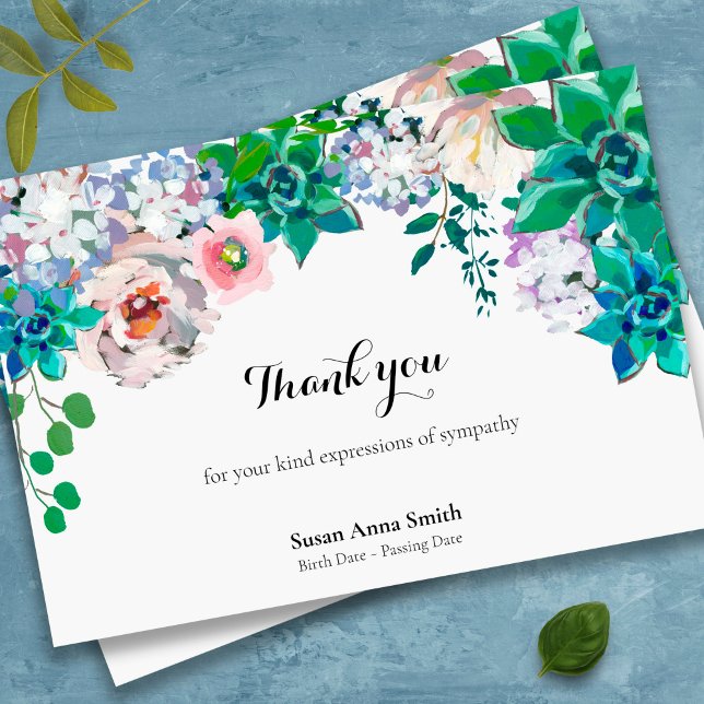 Tarjetas de agradecimiento funerales | Jardín tran (floral bereavement sympathy memorial funeral thank you card)
