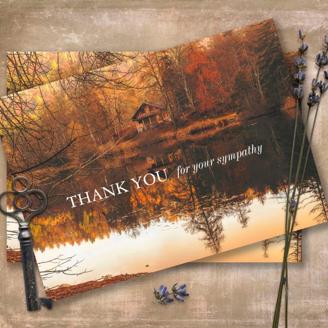 Tarjetas de agradecimiento funerales | Lago Otoño (Sympathy Photo Celebration of Life, In Loving Memory, Forever in our Hearts Funeral thank you cards)