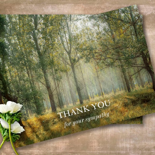 Tarjetas de agradecimiento funerales | Luz foresta (Sympathy Photo Celebration of Life, In Loving Memory, Forever in our Hearts Funeral thank you cards)