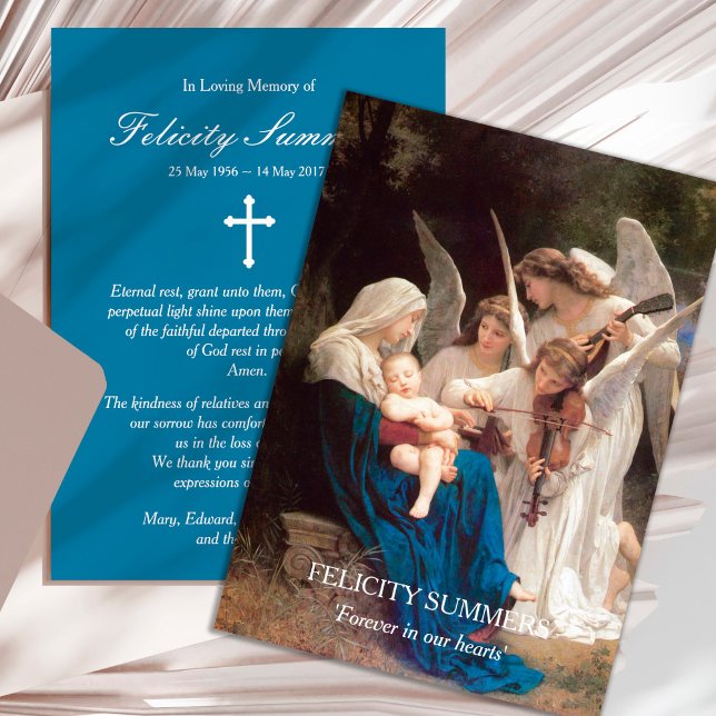 Tarjetas de agradecimiento funerales | Mary Song o (Mary Song of Angels Sympathy Bereavement Memorial Funeral Thank You Card)
