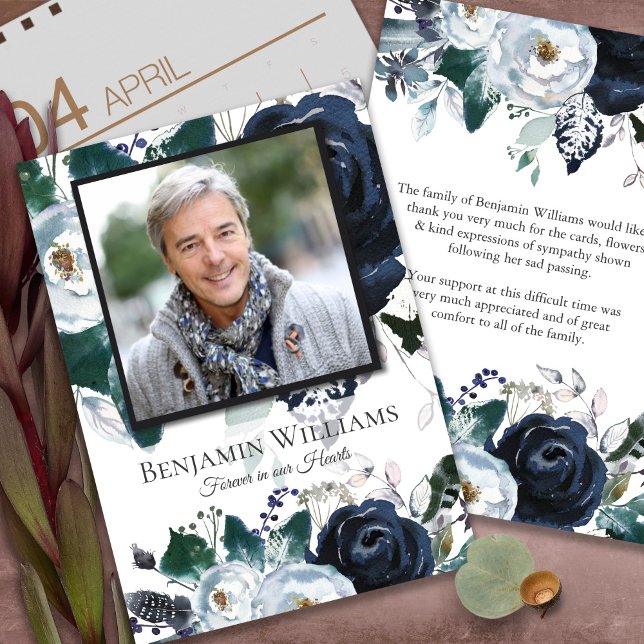 Tarjetas de agradecimiento funerales | Navy Peony (funeral thank you cards, bereavement, elegant, simple, celebration of life, sympathy card)