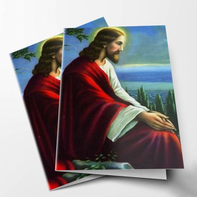 Tarjetas de agradecimiento funerales | Oración de  (Jesus Christ Praying Memorial Sympathy Bereavement Funeral Thank You Card)