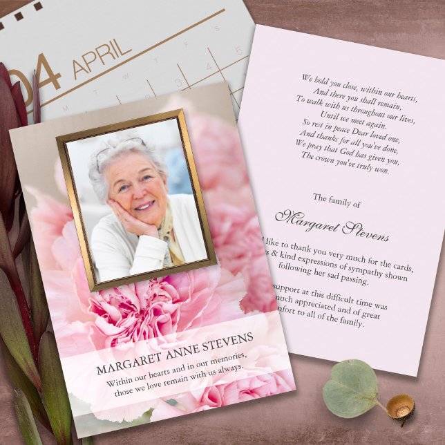Tarjetas de agradecimiento funerales | Peón rosa B (funeral thank you cards, bereavement, elegant, simple, celebration of life, sympathy card)