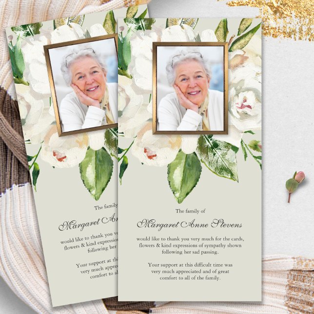 Tarjetas de agradecimiento funerales | Rosa blanca (funeral thank you cards, bereavement, elegant, simple, celebration of life, sympathy card)