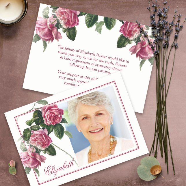 Tarjetas de agradecimiento funerales | Rosa de té  (funeral thank you cards, bereavement, elegant, simple, celebration of life, sympathy card)