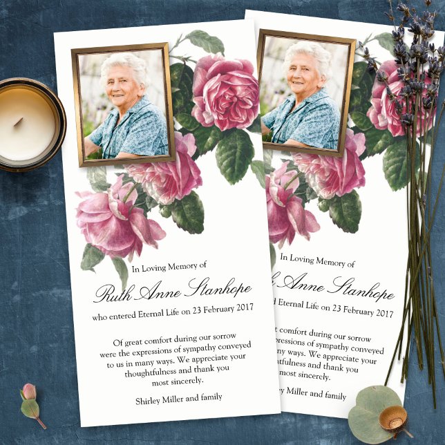 Tarjetas de agradecimiento funerales | Rosa de té  (funeral thank you cards, bereavement, elegant, simple, celebration of life, sympathy card)