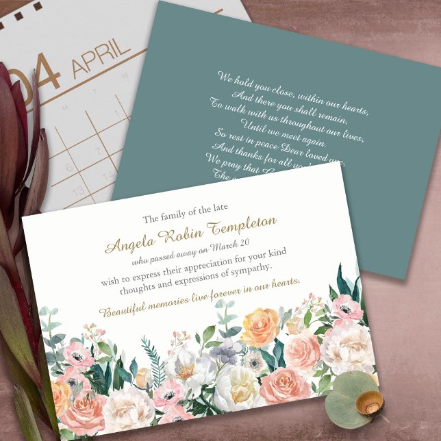 Tarjetas de agradecimiento funerales | Rosas acuar (funeral thank you cards, bereavement, elegant, simple, celebration of life, sympathy card)