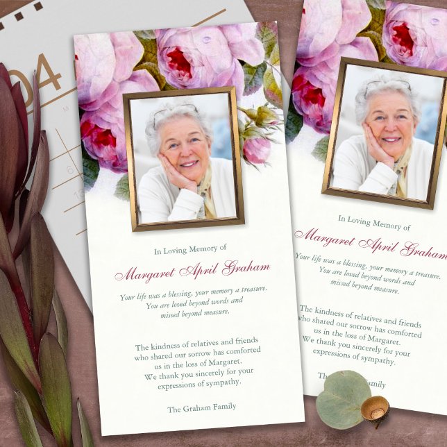 Tarjetas de agradecimiento funerales | Rosas botán (funeral thank you cards, bereavement, elegant, simple, celebration of life, sympathy card)
