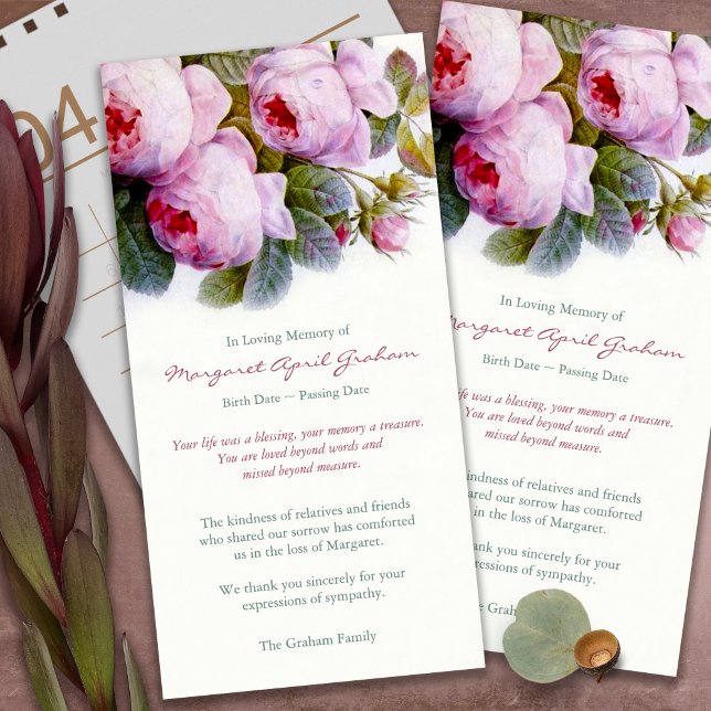 Tarjetas de agradecimiento funerales | Rosas botán (funeral thank you cards, bereavement, elegant, simple, celebration of life, sympathy card)
