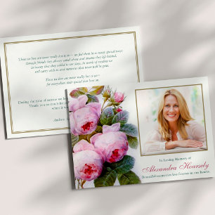 Tarjetas de agradecimiento funerales   Roses rosad