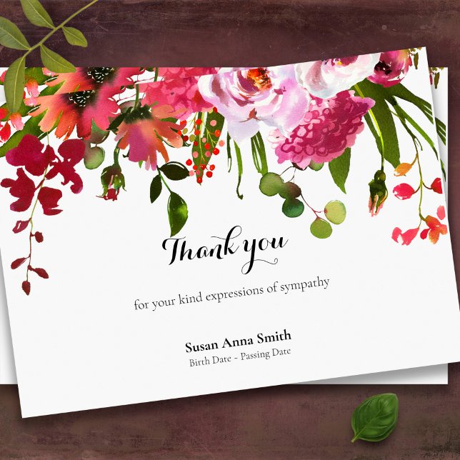 Tarjetas de agradecimiento funerales | Rubor y Cor (Pretty pink floral memorial sympathy bereavement funeral thank you cards)