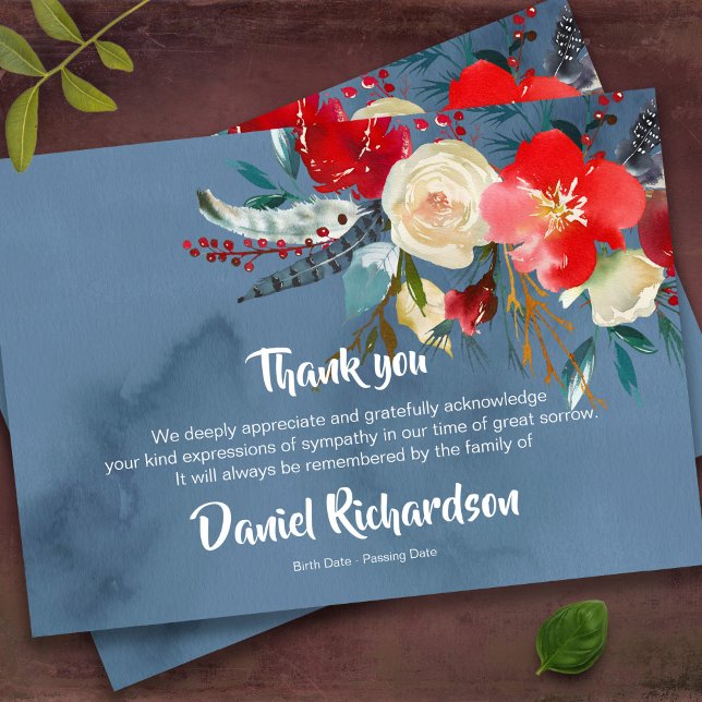 Tarjetas de agradecimiento funerales | Scandi Flor (Scandi Boho Floral Bereavement Memorial Sympathy Funeral Thank You Card)