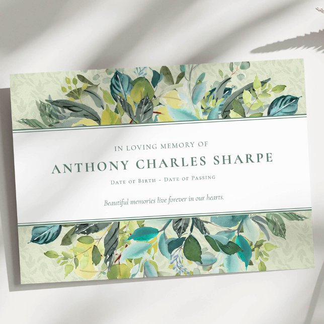 Tarjetas de agradecimiento funerales | Susurro sua (Elegant Watercolor Greenery Funeral Thank You Card)