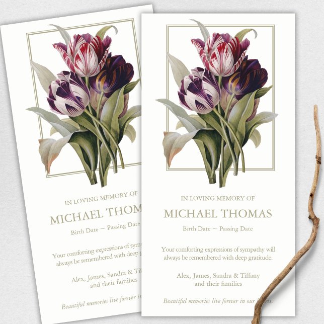 Tarjetas de agradecimiento funerales | Tulipanes d (funeral thank you cards, bereavement, elegant, simple, celebration of life, sympathy card)