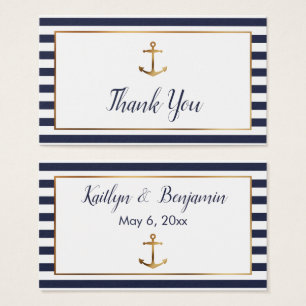 Tarjetas de agradecimiento Gold Anchor Navy y raya