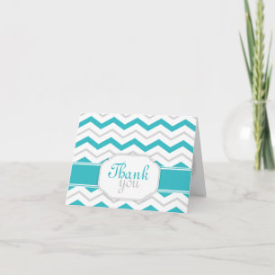 Tarjetas de agradecimiento Gray & Turquoise Chevro