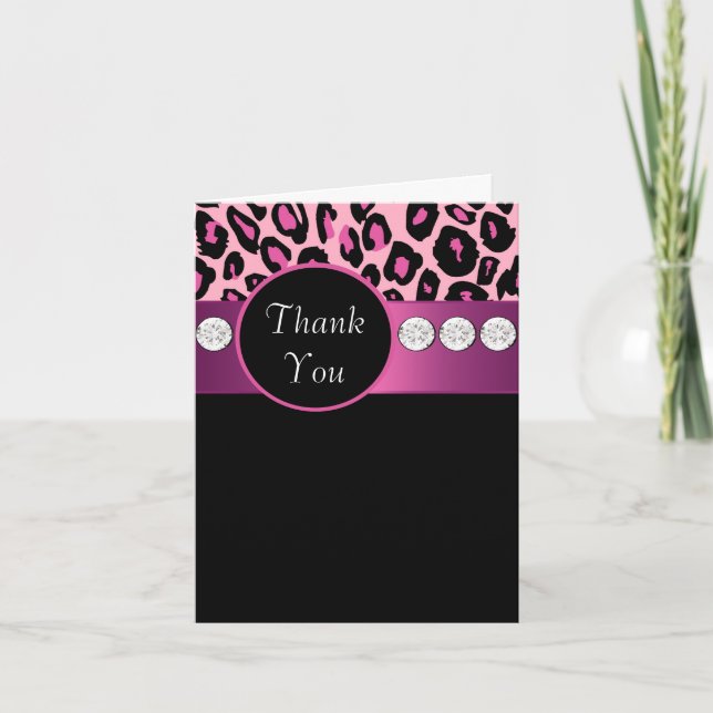 Tarjetas de agradecimiento Hot Pink Black Leopard (Anverso)