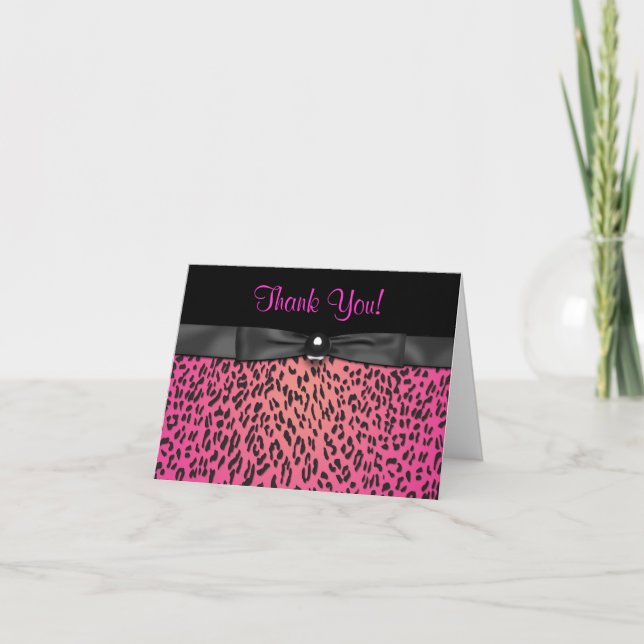 Tarjetas de agradecimiento Hot Pink Leopard (Anverso)