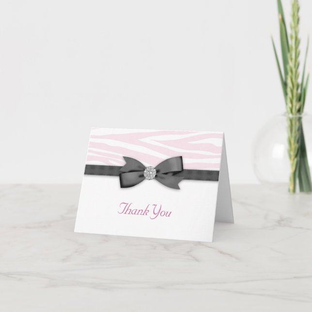 Tarjetas de agradecimiento lazo de cinta rosa cebr (Anverso)