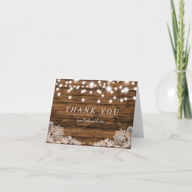 Tarjetas de agradecimiento Luces de cadena Madera  (Anverso)
