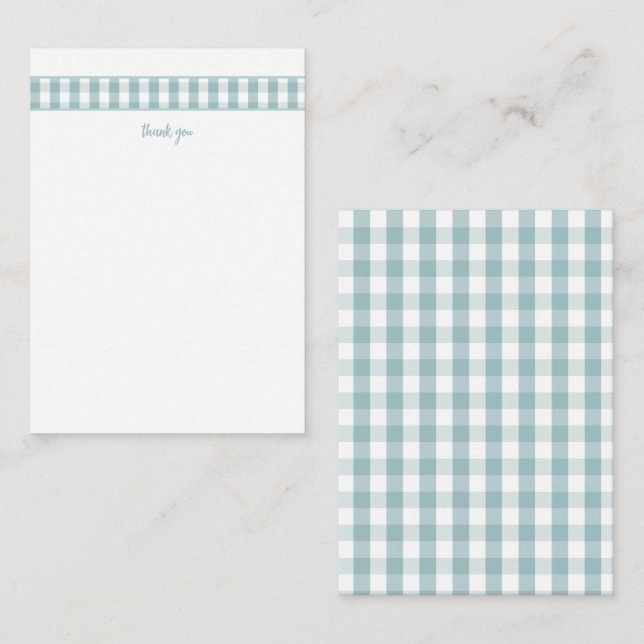 Tarjetas de agradecimiento modernas de gingham azu (Anverso / Reverso)