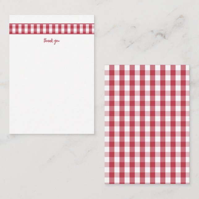 Tarjetas de agradecimiento modernas de gingham roj (Anverso / Reverso)