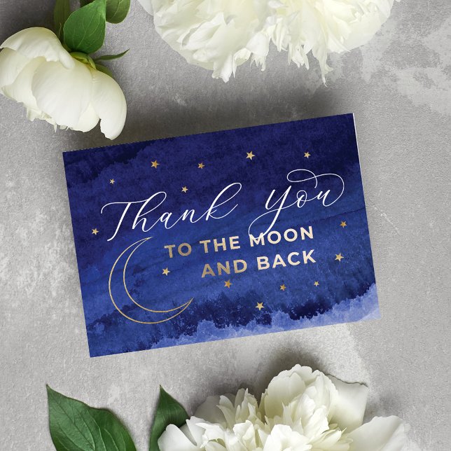 Tarjetas de agradecimiento modernas De la Luna y d (Blue Modern To the Moon and Back Thank You Cards)