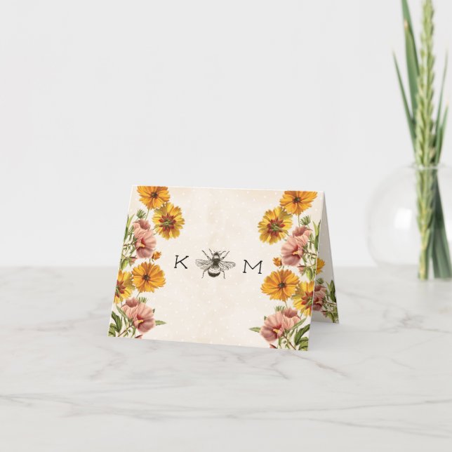 Tarjetas de agradecimiento Monogram Bumble Bee (Anverso)