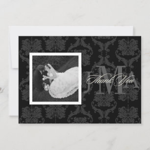 Tarjetas de agradecimiento Monogram Damask, planas