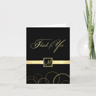 Tarjetas de agradecimiento monograma - Negro y oro