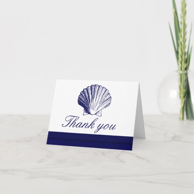 Tarjetas de agradecimiento Navy Blue Sea Shell (Anverso)