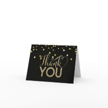 Tarjetas de agradecimiento negras y de oro falso