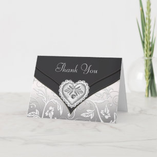 Tarjetas de agradecimiento Negro Blanco Plata Cora