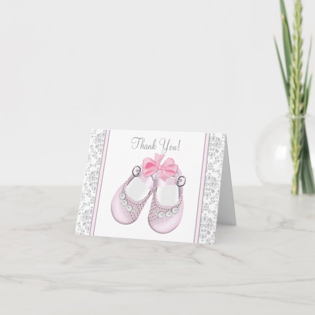Tarjetas de agradecimiento para baby shower rosa y (Anverso)