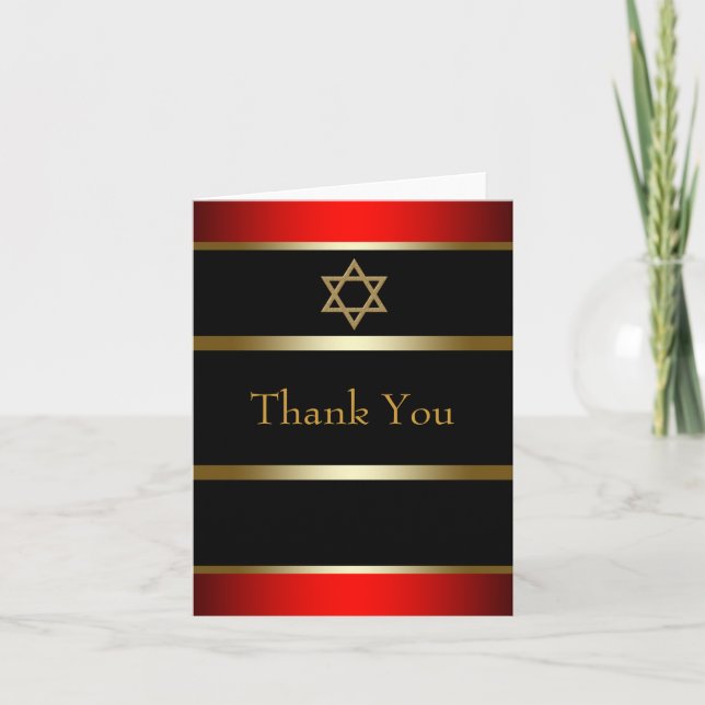 Tarjetas de agradecimiento para Bar Mitzvah Rojo N (Anverso)