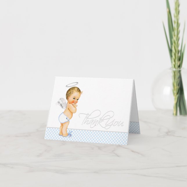 Tarjetas de agradecimiento para bautizo en azul be (Anverso)