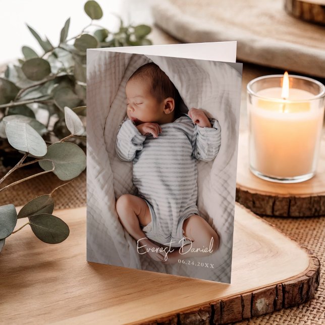 Tarjetas de agradecimiento para bebé con nombre y  (Simple Script Photo Baby Thank You Cards.)