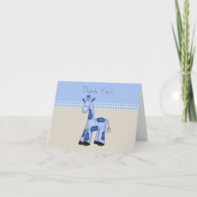 Tarjetas de agradecimiento para bebé niño jirafa a (Anverso)