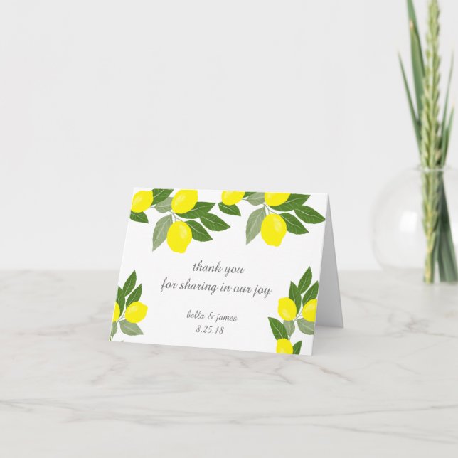 Tarjetas de agradecimiento para boda Boho Limón (Anverso)