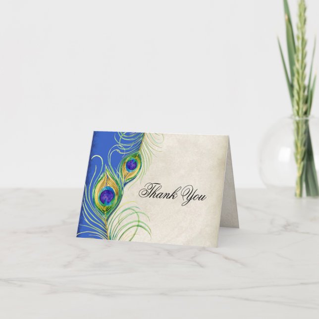 Tarjetas de agradecimiento para boda con plumas de (Anverso)
