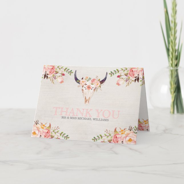 Tarjetas de agradecimiento para boda de cráneo acu (Anverso)