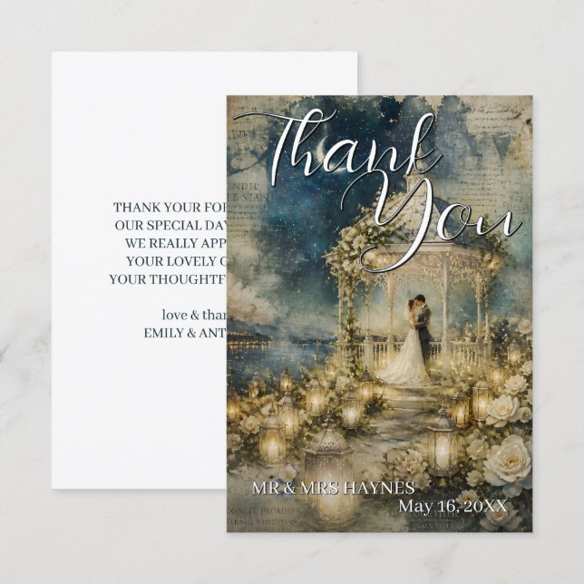 Tarjetas de agradecimiento para boda de jardín rom (Anverso / Reverso)