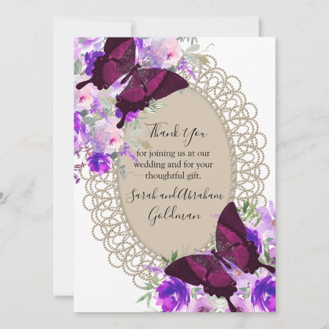 Tarjetas de agradecimiento para boda de mariposas  (Anverso)