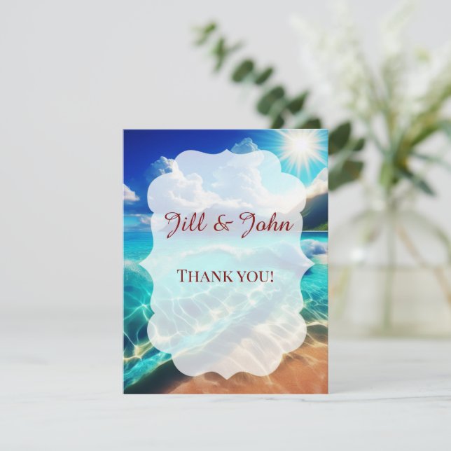 Tarjetas de agradecimiento para boda en la playa N (Anverso de pie)