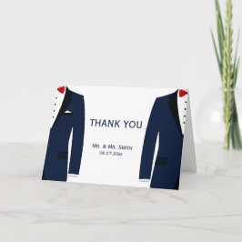 Tarjetas de agradecimiento para boda gay azul blan